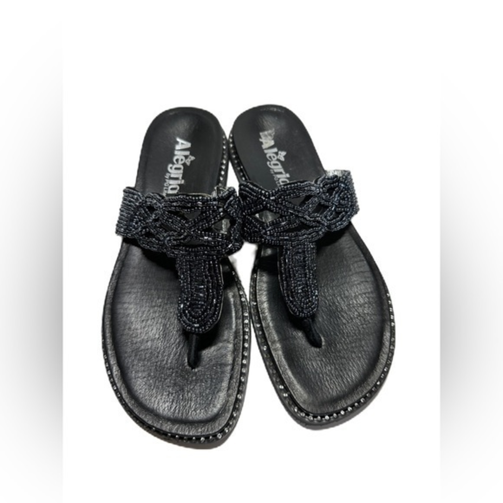 Alegria by PG Lite Black Beaded Sandals‎ Size 38 8/8.5